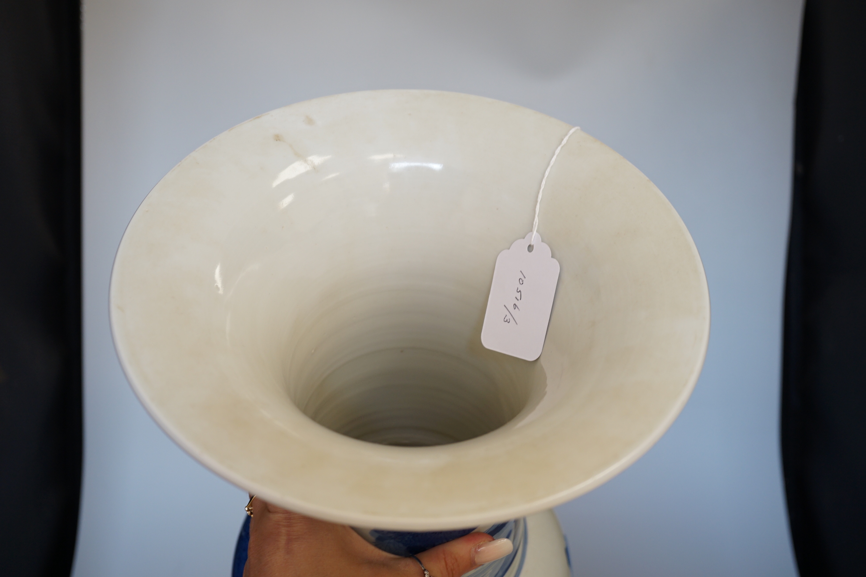 A large Chinese blue and white yen-yen vase, 46cm high